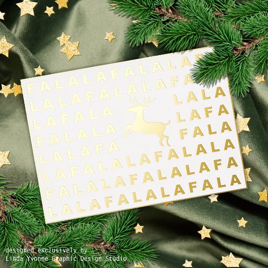Custom Fun Reindeer and FA LA Greeting Gold Folie Feestdagenkaart