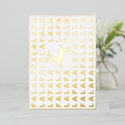 Custom Fun Reindeer and FA LA Greeting Gold Folie Feestdagenkaart (Staand Voorkant)