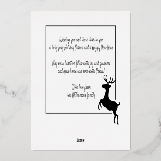 Custom Fun Reindeer and FA LA Greeting Gold Folie Feestdagenkaart (Achterkant)