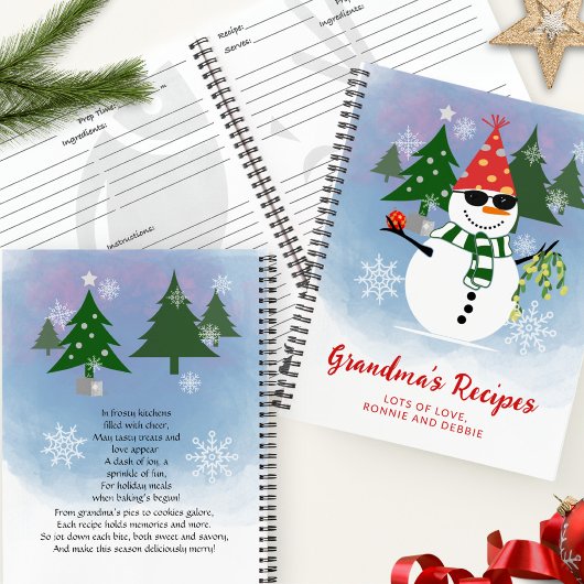 Custom Fun Snowman Modern Christmas Family Recept Notitieboek