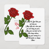 Custom Funeral Memorial Card with Prayer and Rose Bedankkaart (Voorkant / Achterkant)