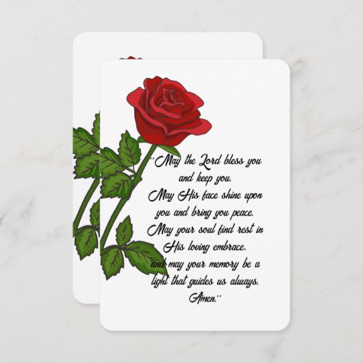 Custom Funeral Memorial Card with Prayer and Rose Bedankkaart (Voorkant / Achterkant)