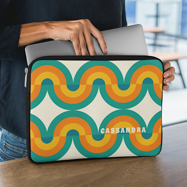 Custom Funky Kleurrijke Retro Halve Cirkels Patroo Laptop Sleeve (Creator heeft geüpload)