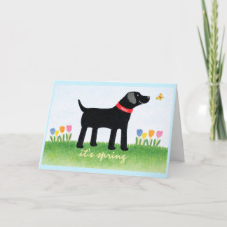 Custom Funny Black Dog Spring Greeting Card Kaart