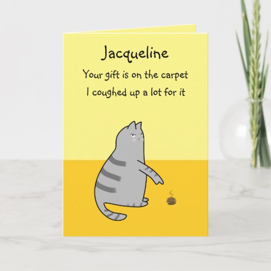 Custom Funny Cat Cartoon opgehoest cadeau Verjaard Kaart (Voorkant)