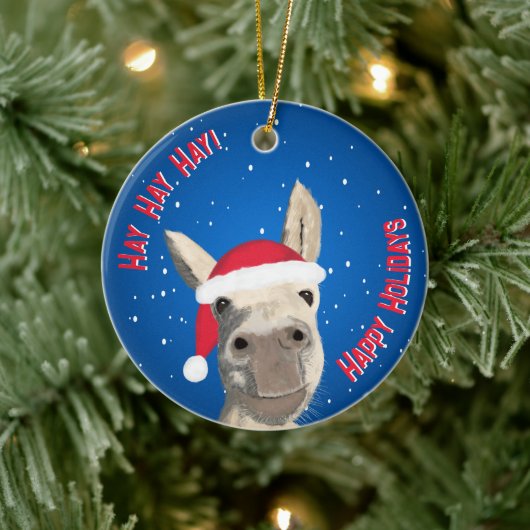 Custom Funny Donkey Santa Pun 2025 Vakantie Keramisch Ornament (Boom)