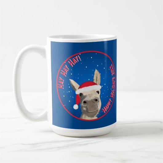 Custom Funny Donkey Santa Pun 2025 Vakantie Koffiemok (Links)