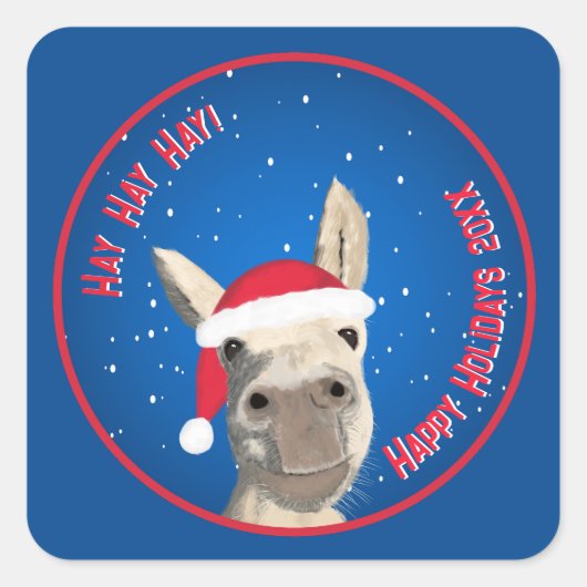 Custom Funny Donkey Santa Pun 2025 Vakantie Vierkante Sticker (Voorkant)