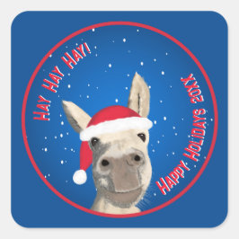 Custom Funny Donkey Santa Pun 2025 Vakantie Vierkante Sticker