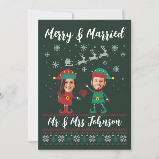 Custom Funny Face Merry en Merried Christmas Elf Feestdagenkaart (Voorkant)