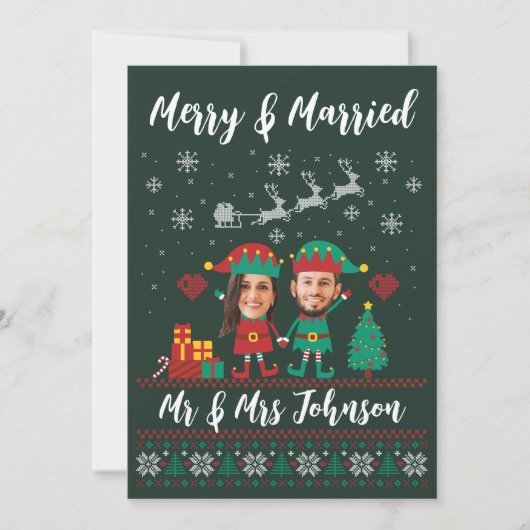 Custom Funny Face Merry en Merried Christmas Elf Feestdagenkaart (Voorkant)