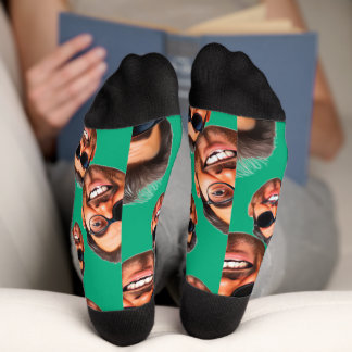 Custom Funny Face Photo All Over Socks Moss Green Sokken