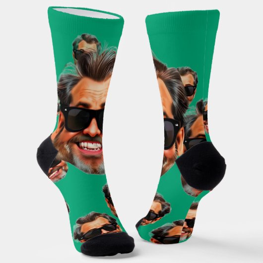 Custom Funny Face Photo All Over Socks Moss Green Sokken (Gebogen)