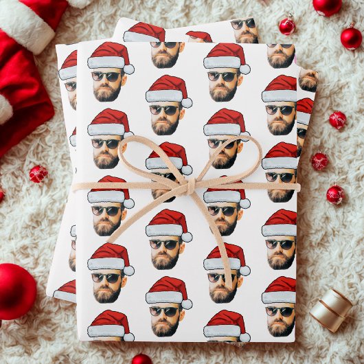 Custom Funny Face Santa Hat Photo Christmas Gift Inpakpapier Vel