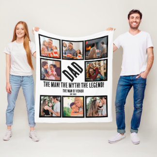 Custom Funny Fathers day Dad gift 8 Photo Collage Fleece Deken