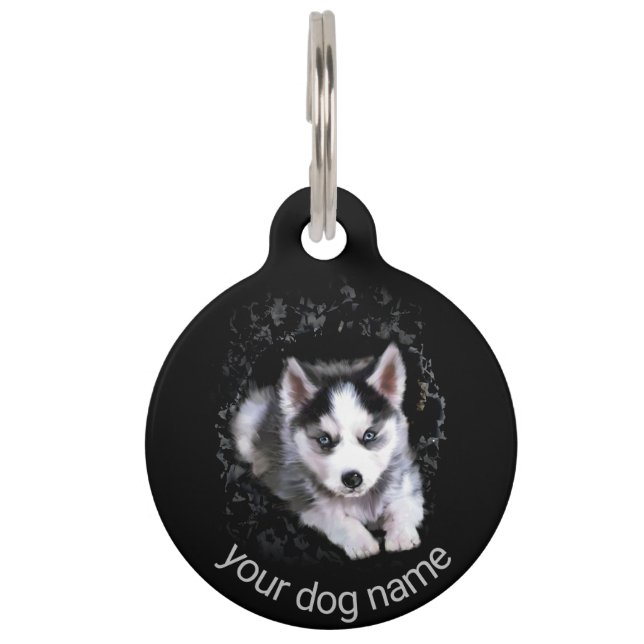 Custom Funny Husky breekt een gat om eruit te kome Huisdierpenning (Achterkant)