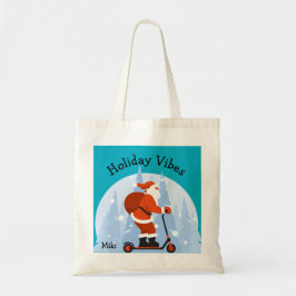 Custom Funny Modern Santa Christmas Holiday Blue Tote Bag