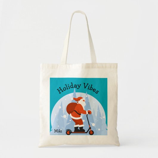 Custom Funny Modern Santa Christmas Holiday Blue Tote Bag (Voorkant)