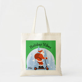 Custom Funny Modern Santa Christmas Holiday Green Tote Bag