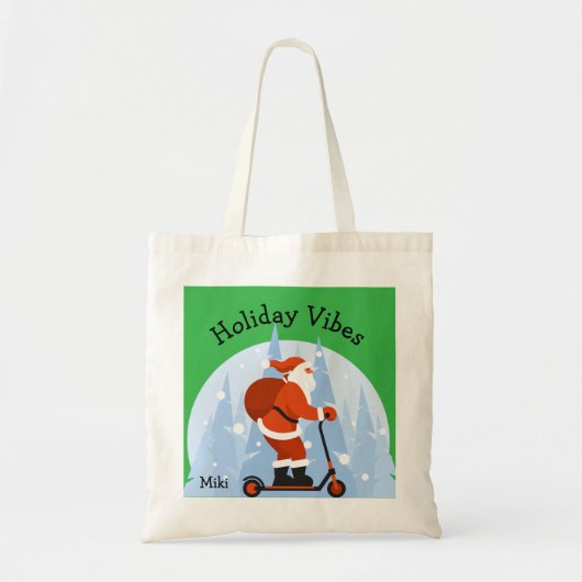 Custom Funny Modern Santa Christmas Holiday Green Tote Bag (Voorkant)