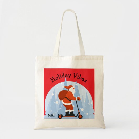 Custom Funny Modern Santa Christmas Holiday Red Tote Bag (Voorkant)