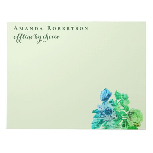 Custom Funny Pastel Green Watercolor Flowers Chic Notitieblok (Voorkant)