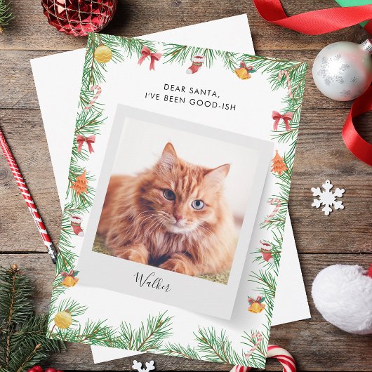 Custom Funny Pet Cat Dear Santa Christmas Feestdagenkaart