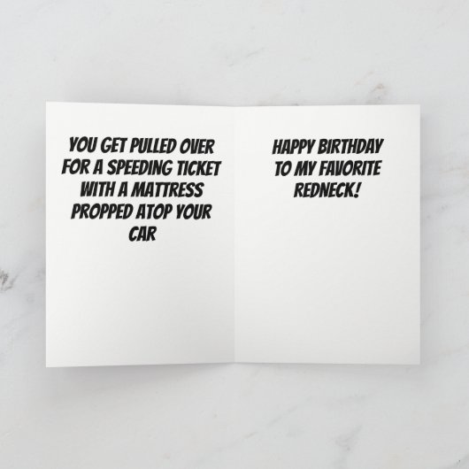 Custom Funny Redneck Mattress Joke Birthday Kaart (Binnen)