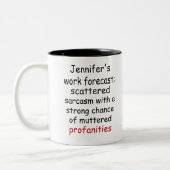 Custom Funny Work Forecast – Sarcasm & Profanity  Tweekleurige Koffiemok (Links)