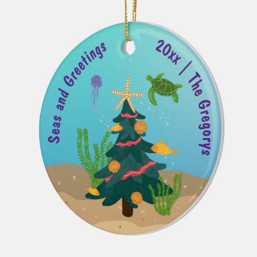 Custom Funny Zeeen en Groeten Ocean Holiday 2024 Keramisch Ornament (Links)