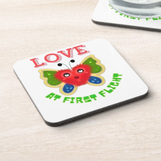 Custom Fuzzy Heart Butterfly Gift Bier Onderzetter (Linkerzijde)