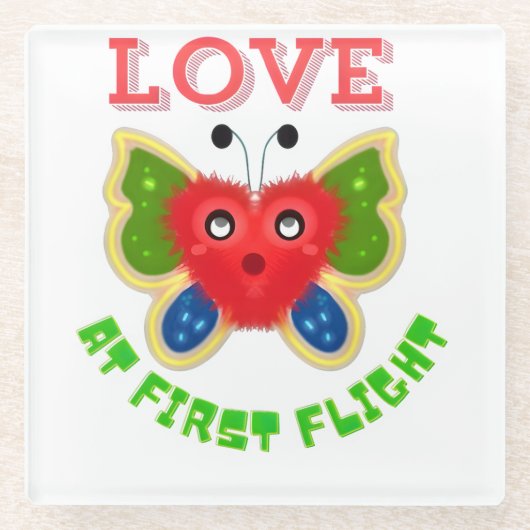 Custom Fuzzy Heart Butterfly Gift Glazen Onderzetter (Voorkant)