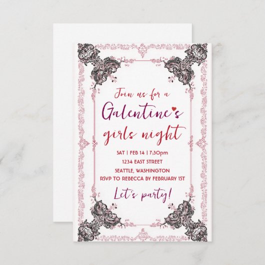 Custom Galentine Party Invitation RSVP Kaartje (Voorkant / Achterkant)