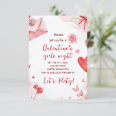 Custom Galentines Love Pattern Party Invitation RSVP Kaartje (Staand voorkant)