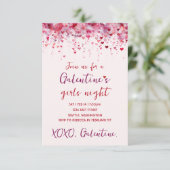 Custom Galentines Pink Hearts Party Invitation RSVP Kaartje (Staand voorkant)