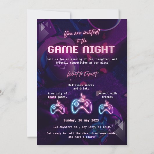 Custom Game Night Invitation Kaart (Voorkant)