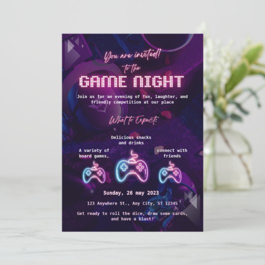 Custom Game Night Invitation Kaart (Staand voorkant)