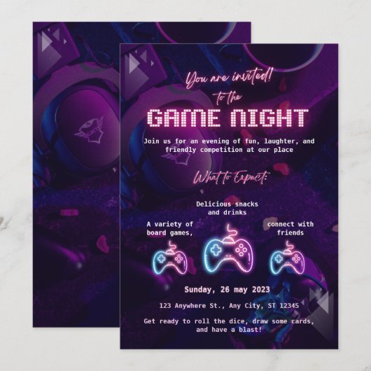 Custom Game Night Invitation Kaart (Voorkant / Achterkant)