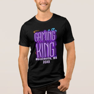Custom Gaming King voor Gamer Locatie Datum Naam Tri-Blend Shirt