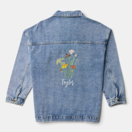 CUSTOM Geborduurde Vrouwen Relaxed Geboorte Bloem Denim Jacket