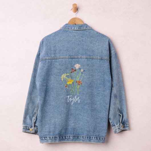 CUSTOM Geborduurde Vrouwen Relaxed Geboorte Bloem Denim Jacket (Hangar)