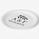 Custom Gedrukte Borden Hedendaags Leaf Monogram Papieren Bordje (Gekanteld)