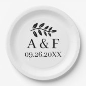 Custom Gedrukte Borden Hedendaags Leaf Monogram Papieren Bordje (Voorkant)