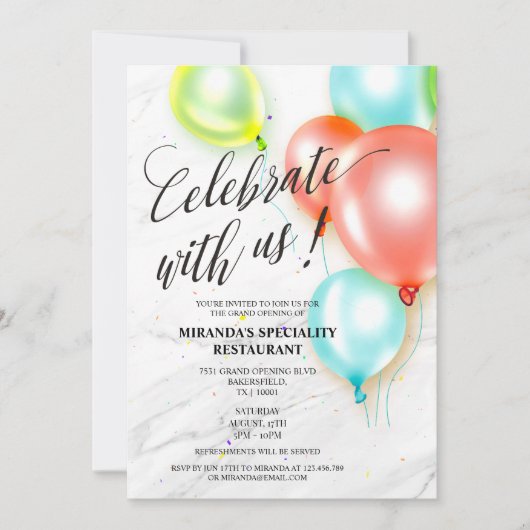 Custom Geel Blauw Rood Ballons Grand Opening Kaart (Voorkant)