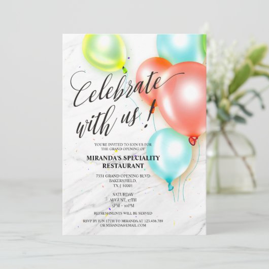 Custom Geel Blauw Rood Ballons Grand Opening Kaart (Staand voorkant)