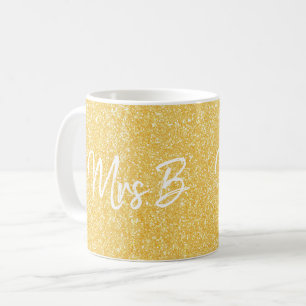 Custom Geel Goud Mevrouw Initiaal Glitter Koffiemok