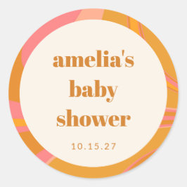 Custom Geel Sinaasappel Roze Marmeren Baby shower Ronde Sticker