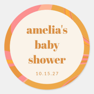 Custom Geel Sinaasappel Roze Marmeren Baby shower Ronde Sticker