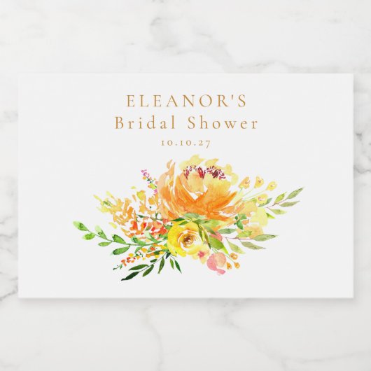 Custom Geel Waterverf Bloemen Vrijgezellenfeest Sparkling Wijnetiket (Enkel label)