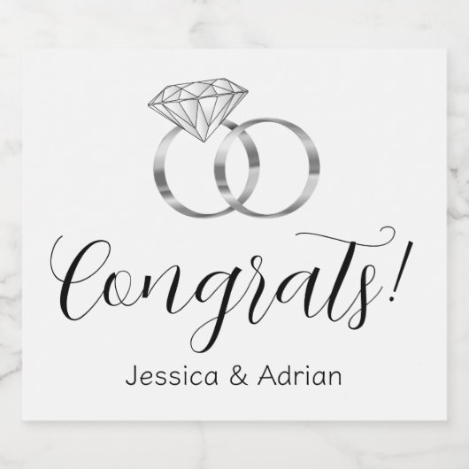 Custom Gefeliciteerd Silver Wedding Rings Verlovin Sparkling Wijnetiket (Enkel label)